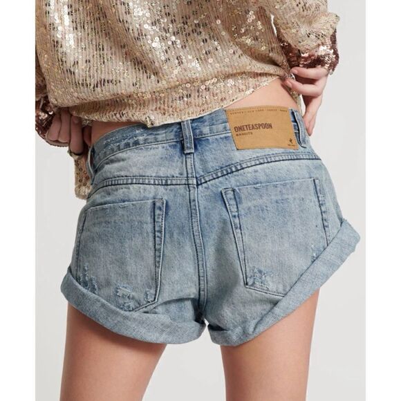 One Teaspoon SALTY DOG BANDITS LOW WAIST DENIM SHORTS BLUE Size 30 / Excellent - Picture 5 of 11